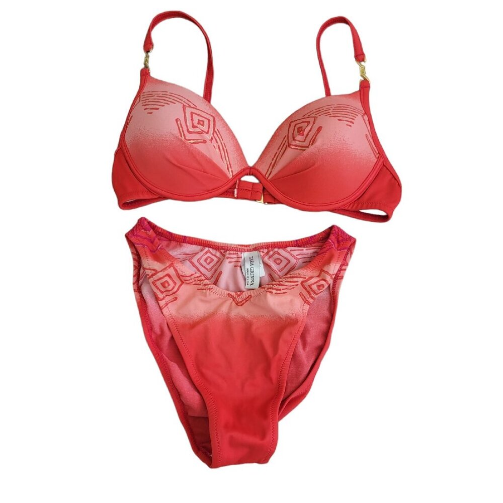 Tara Grinna‎ 2 Piece Bikini Swimsuit Red Aztec Sz 8 EUC